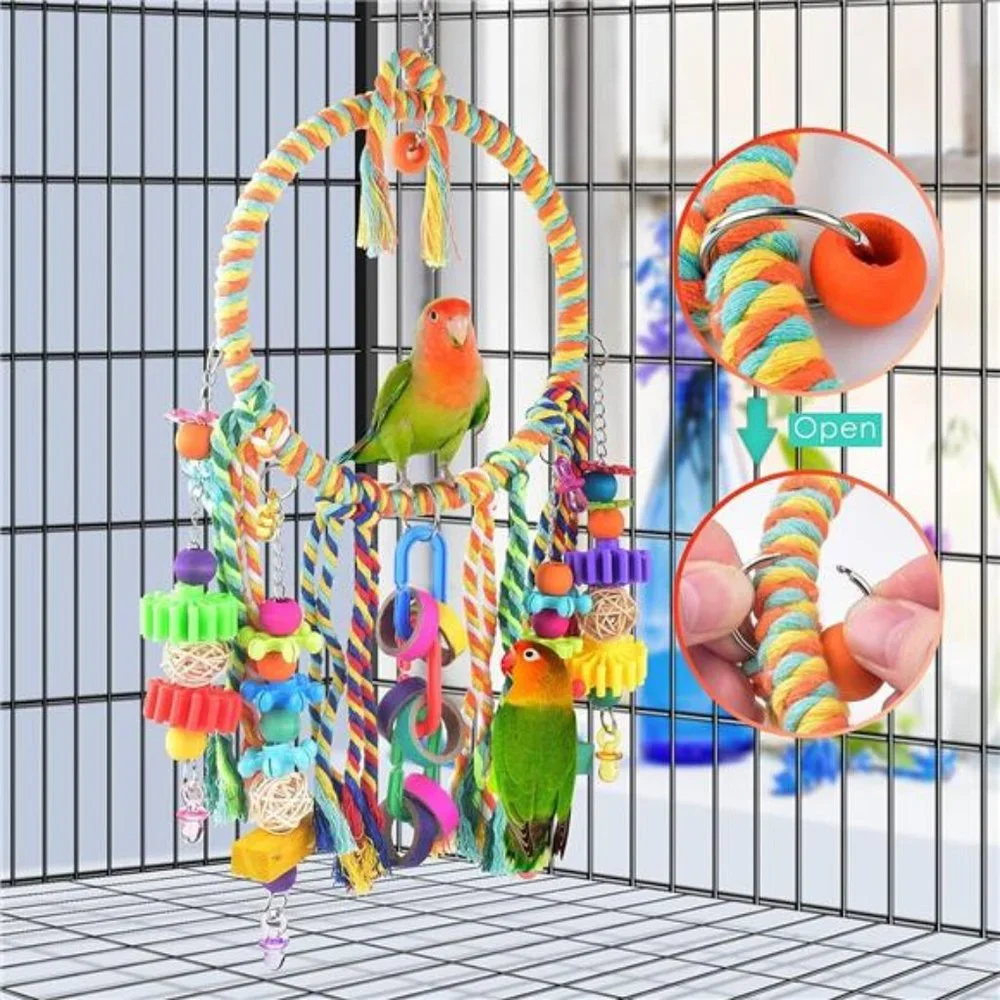Bird Toys, Bird Swing Toy Bird Perch with Colorful Chewing Toys, Lovebirds